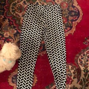 Black and white silky-feeling trousers